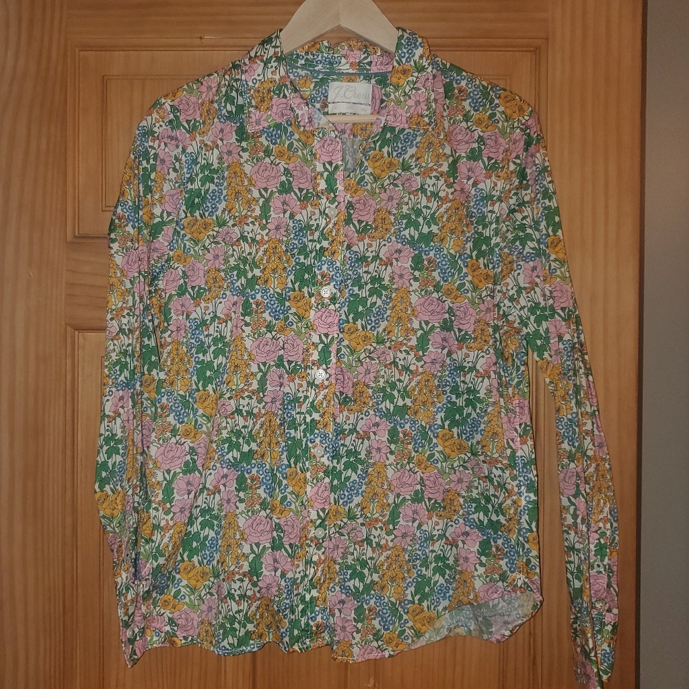 JCrew long sleeve shirt in multi color floral liberty print, size 14 slim
